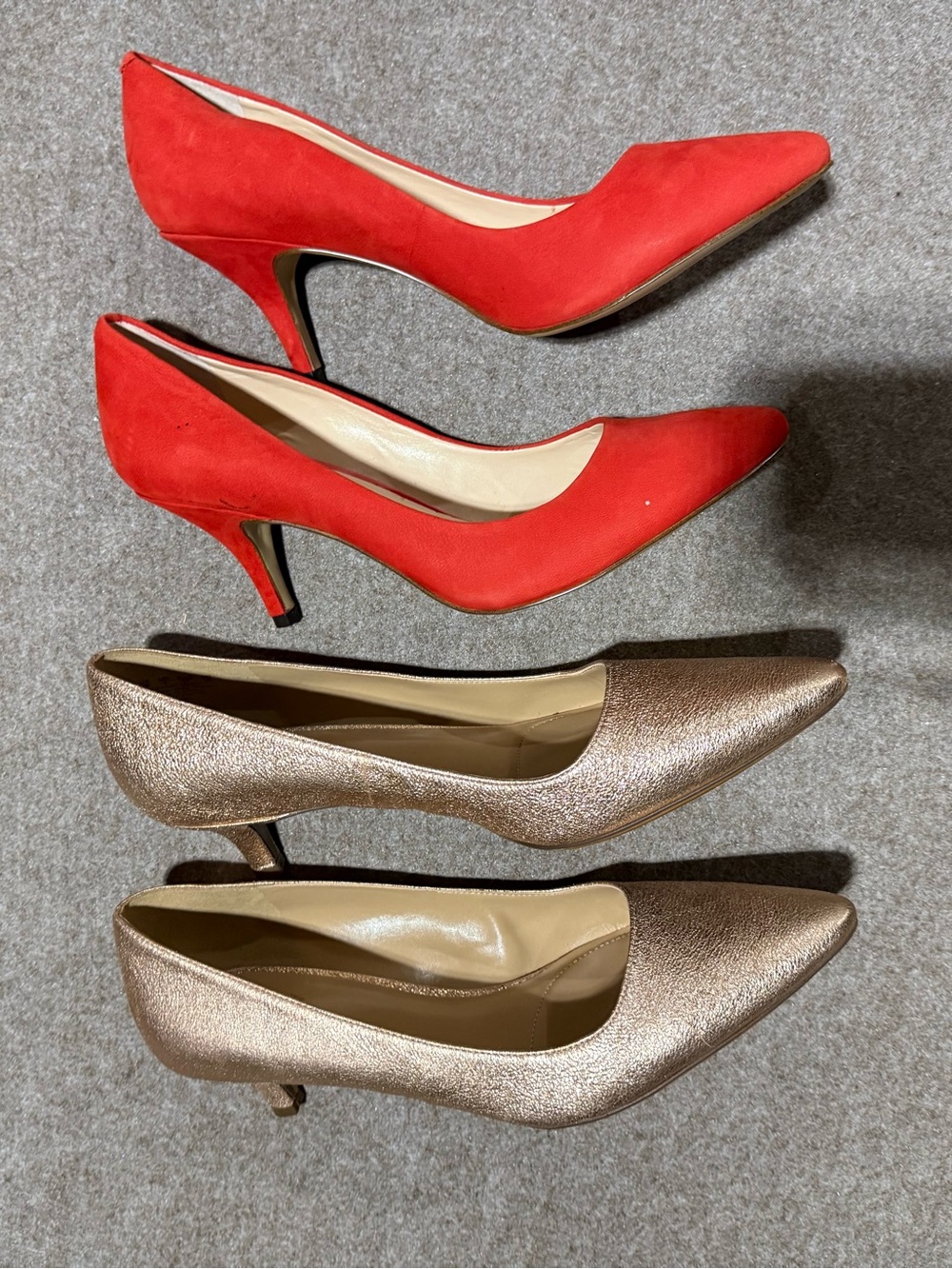 Women's Red and Metallic Pointed-Toe Heels - Classic Dress Pumps